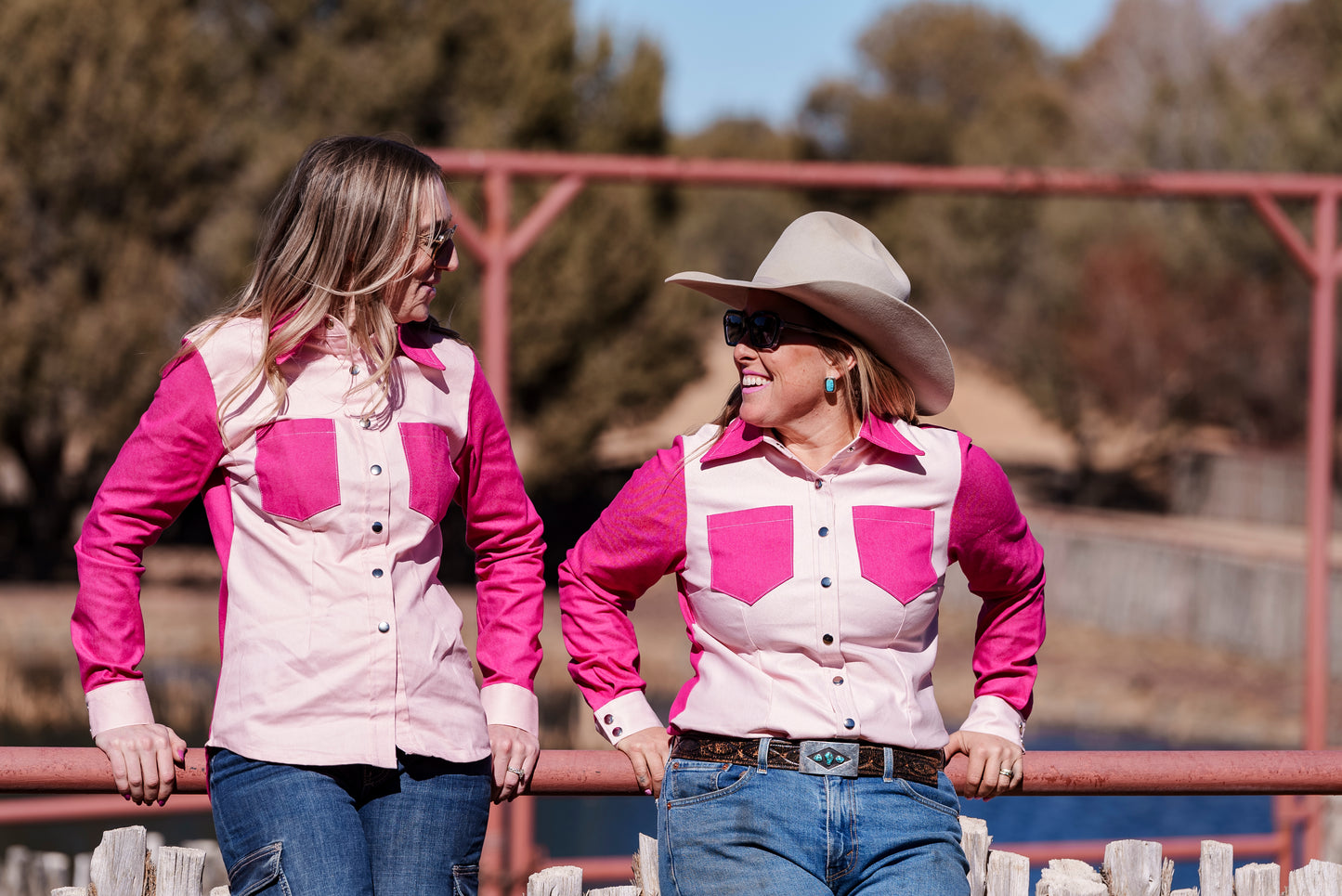 London Pink Denim Color Block Shirt