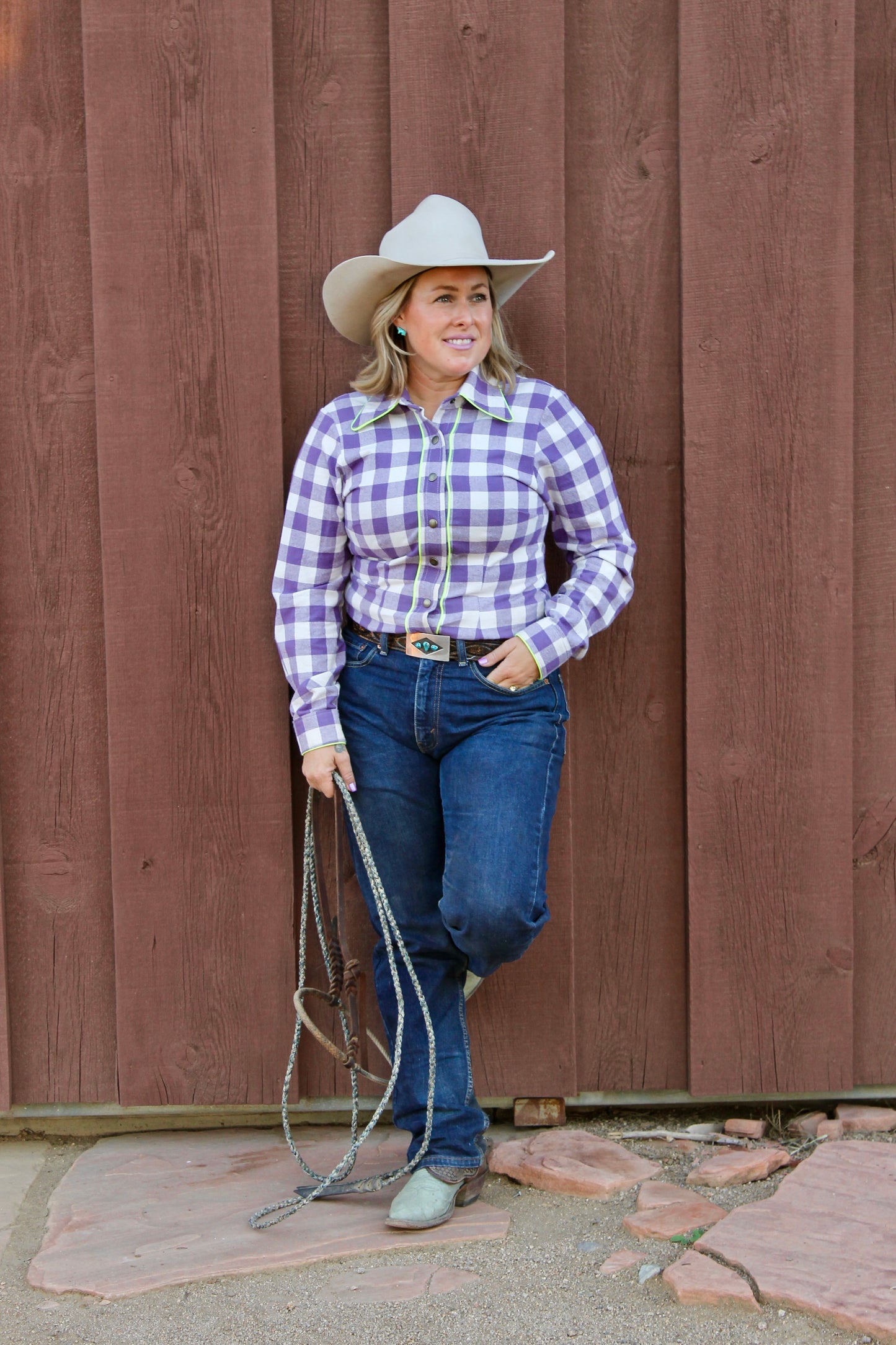 Iris Gingham with Neon Piping Shirt