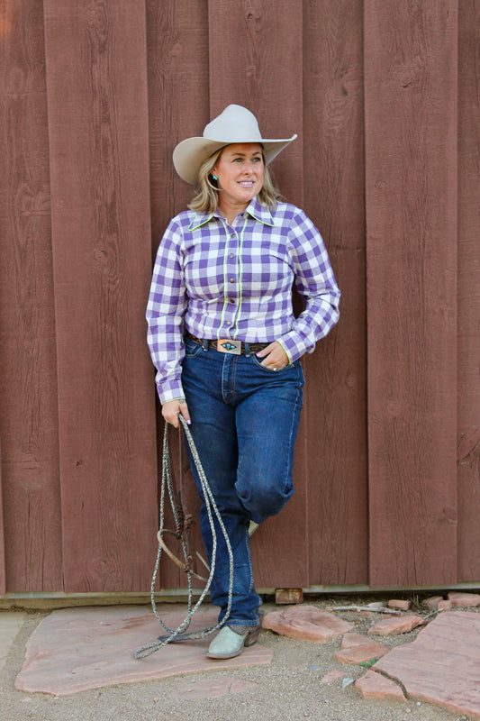 Iris Gingham with Neon Piping Shirt